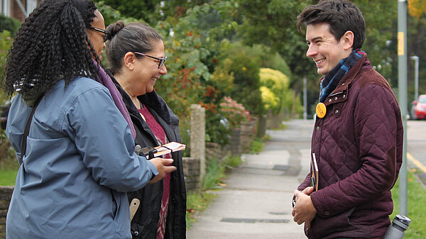 Hertsmere Lib Dems campaigners on a street in Potters Bar